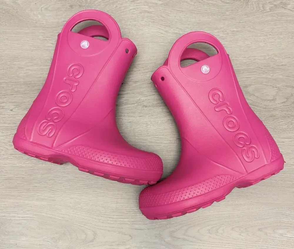 Crocs Rain Boot Handle It Pink Crush Pull On Waterproof Rain Boot Girls Size 2